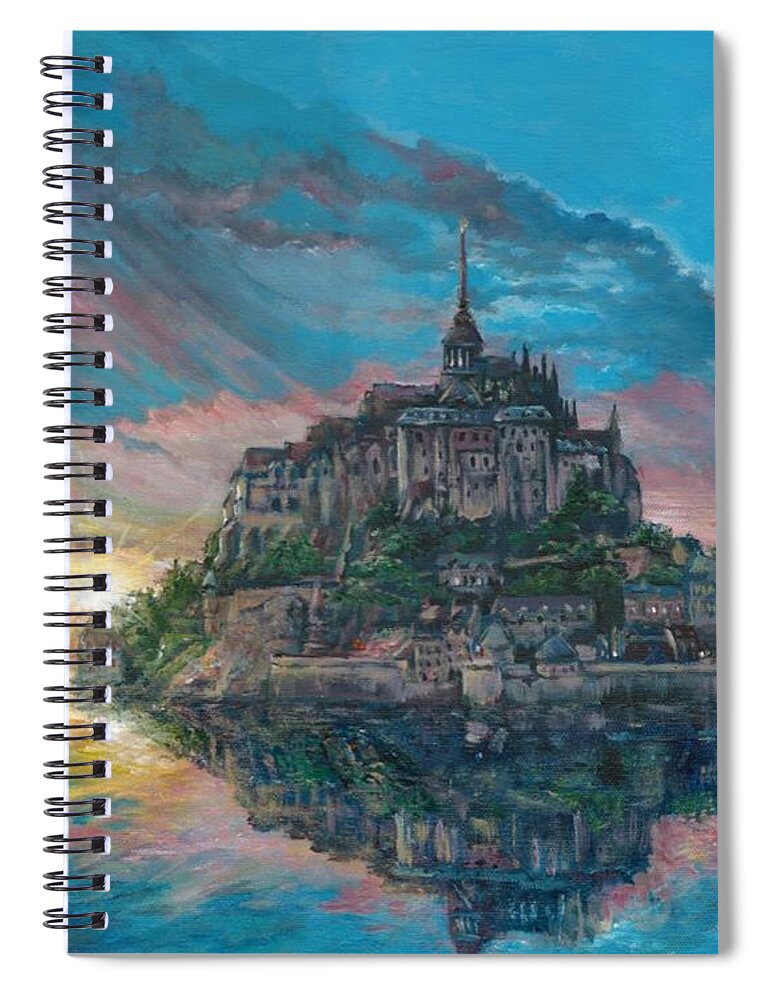 Religion Spiral Notebook featuring the painting Mont Saint Michel by Merana Cadorette