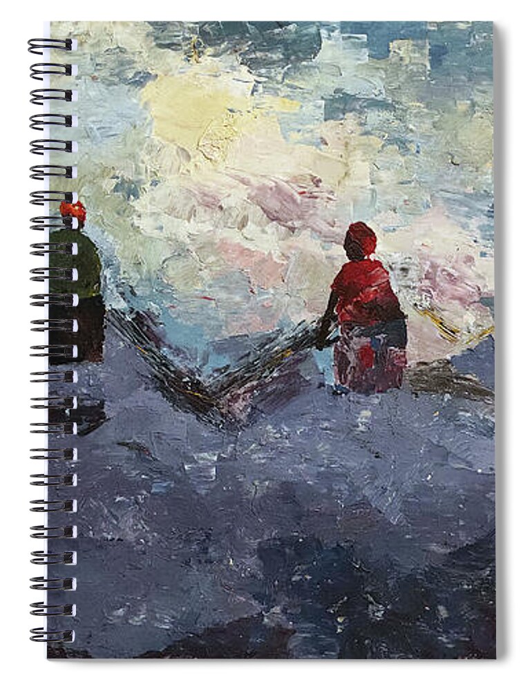 African Art Spiral Notebook featuring the painting Morning Tide by Tarizai Munsvhenga