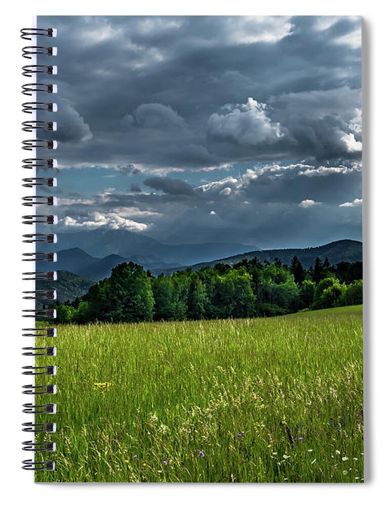 Alps Alpine Spiral Notebook featuring the photograph Mountains Of Alps And Rural Landscape In Austria by Andreas Berthold