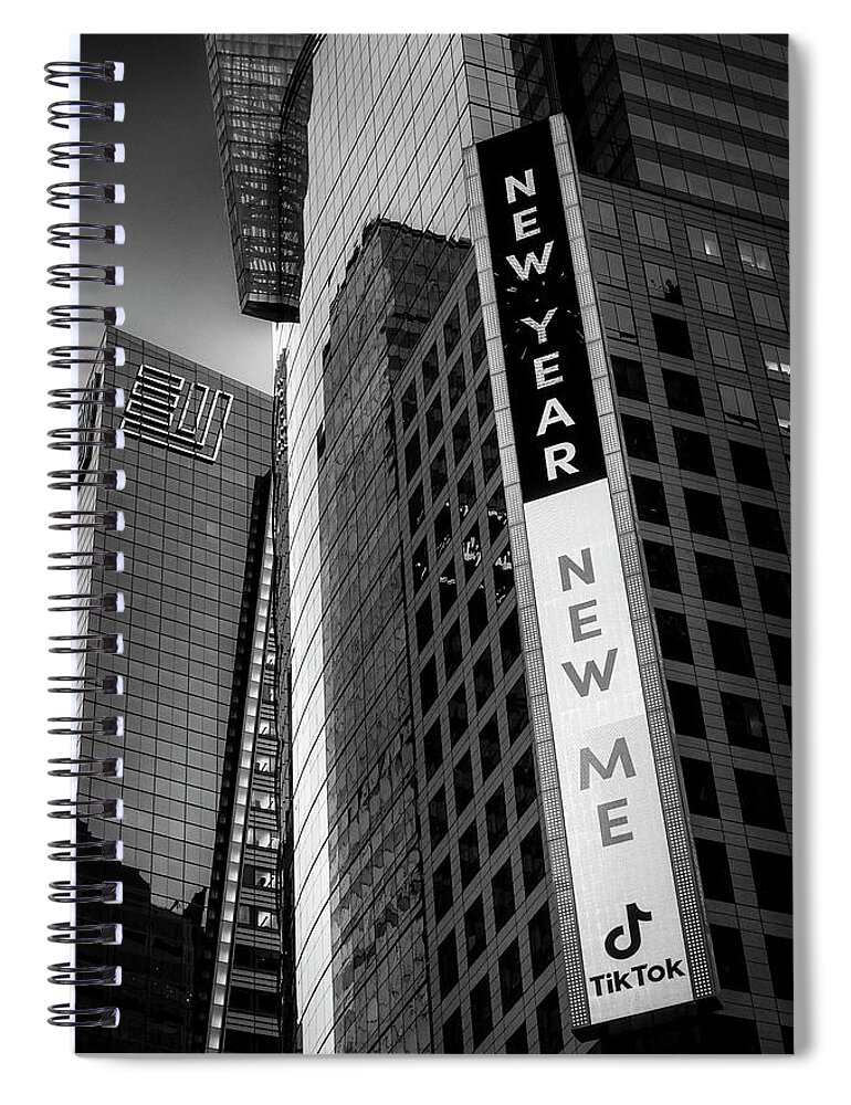 Times Square Spiral Notebook featuring the photograph New Year New Me Tik Tok NYC #1 by Susan Candelario