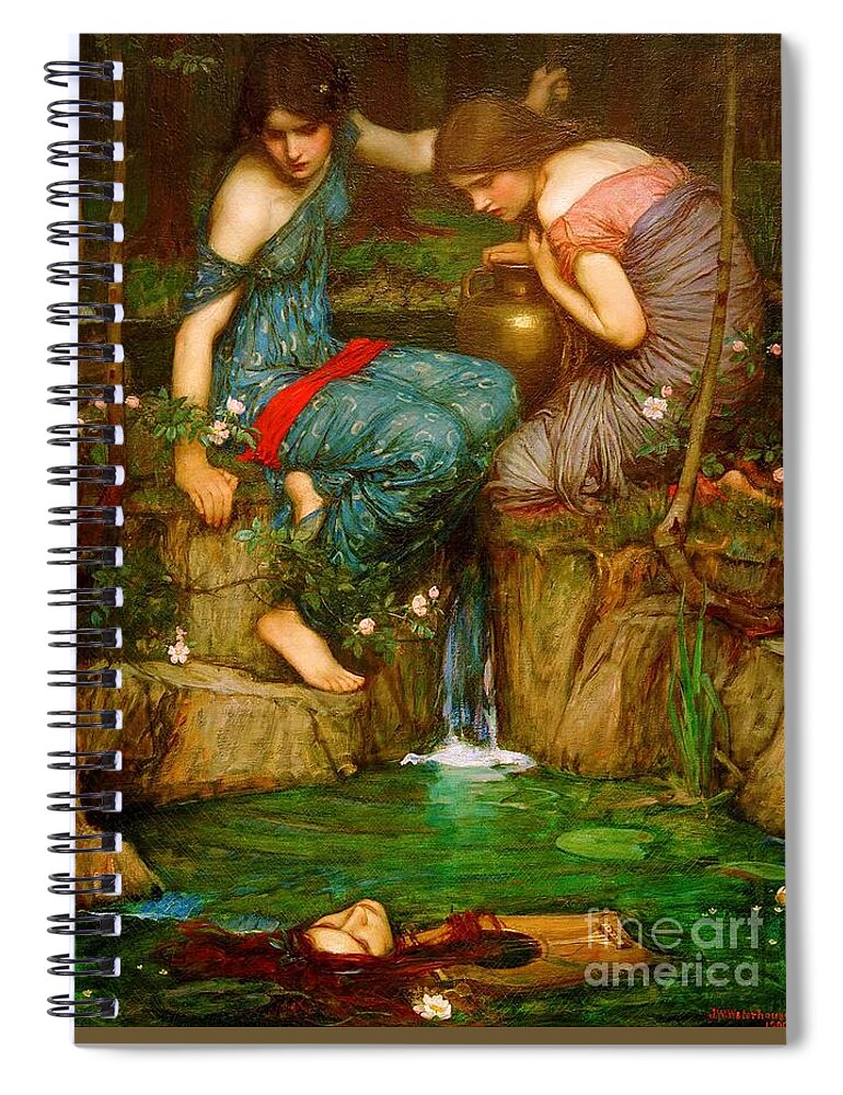 John William Waterhouse Spiral Notebook featuring the painting Nymphs Finding the Head of Orpheus - 1905 by John William Waterhouse