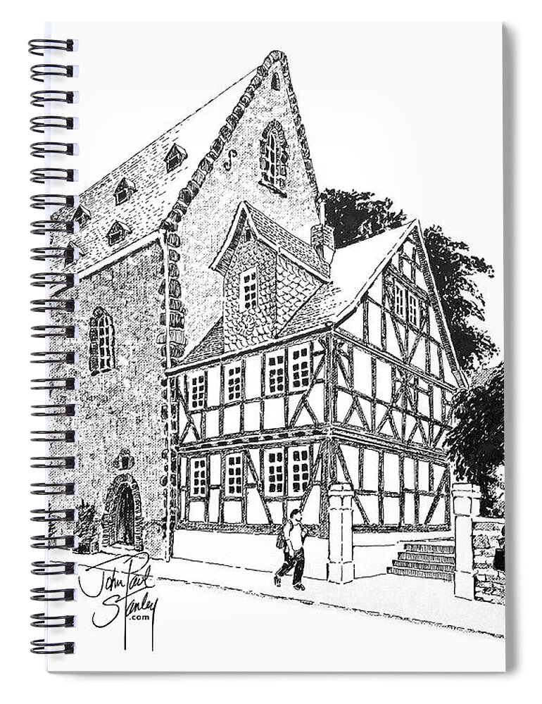 Butzbach Spiral Notebook featuring the drawing Old Butzbach, Germany #2 by John Paul Stanley