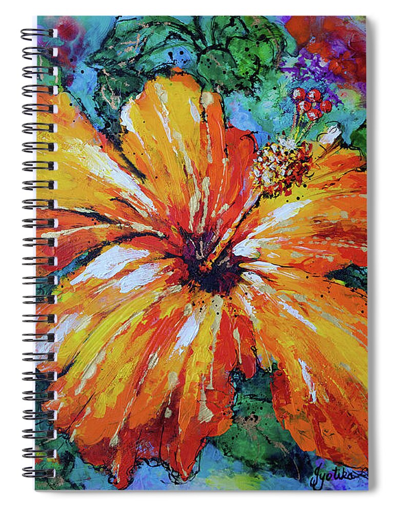 Orange Hibiscus Spiral Notebook featuring the painting Orange Hibiscus #2 by Jyotika Shroff