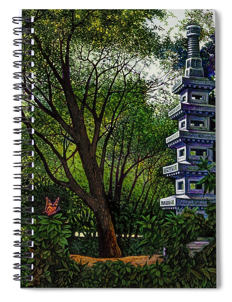 Pagoda Spiral Notebook featuring the painting Pagoda #1 by Michael Frank