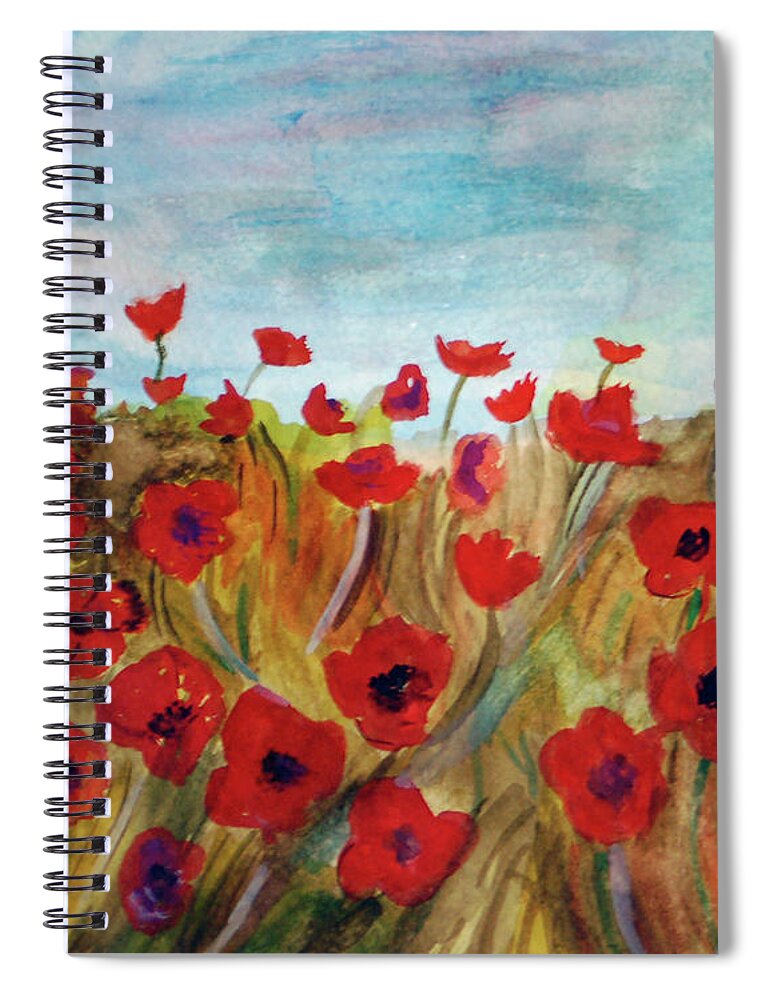  Flower Fauna Spiral Notebook featuring the painting Poppies in he field. by Genevieve Holland