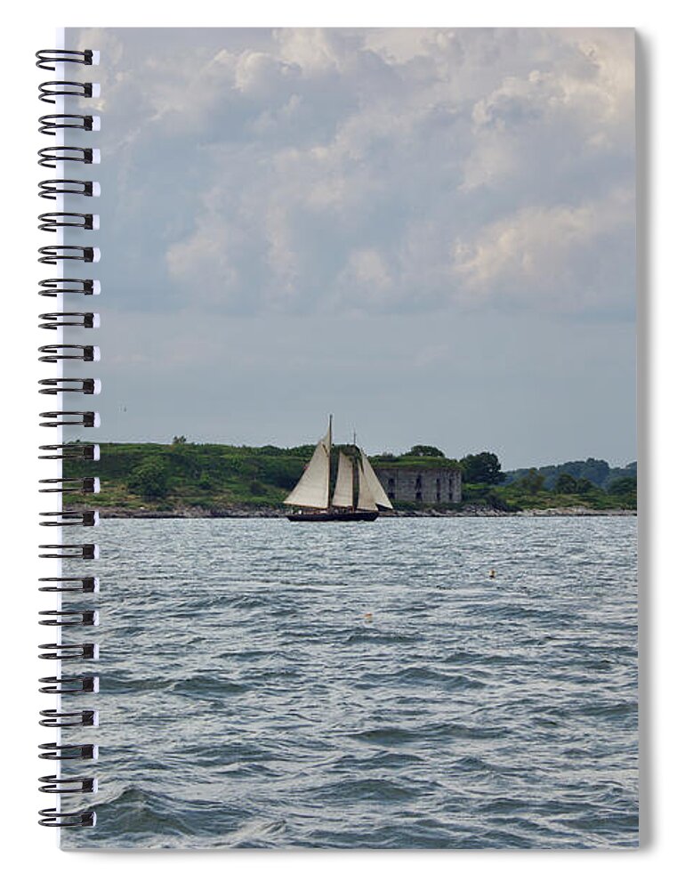  Spiral Notebook featuring the pyrography Portland Harbor by Annamaria Frost