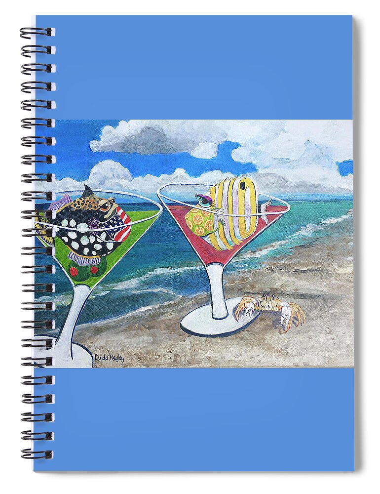 Quarantini Spiral Notebook featuring the painting Quarantini Beach Day #1 by Linda Kegley