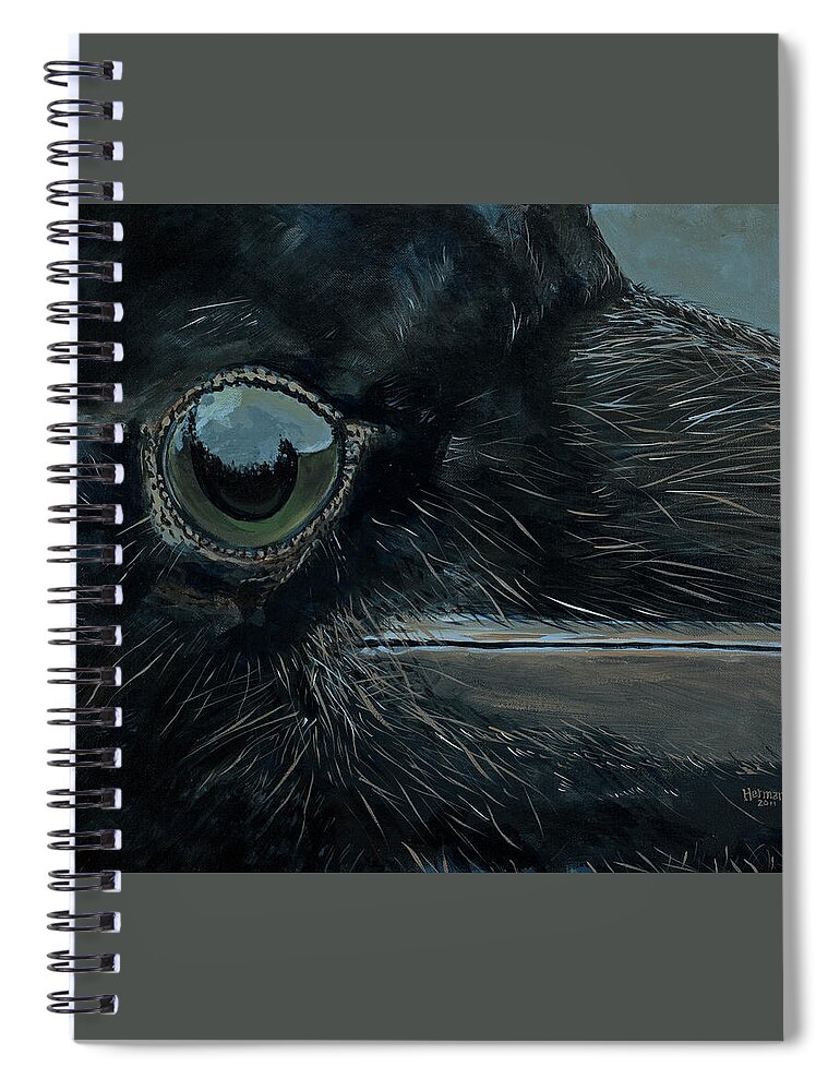 Raven Spiral Notebook featuring the painting Raven's Eye by Les Herman