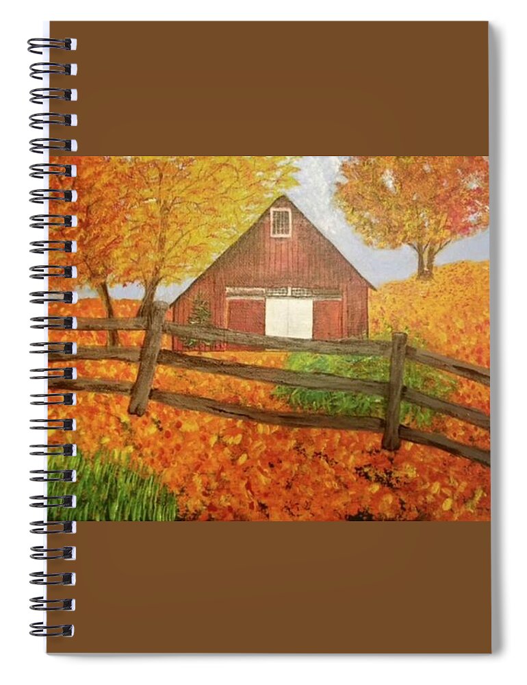 Barn Spiral Notebook featuring the painting Red Barn #1 by Pour Your heART Out Artworks