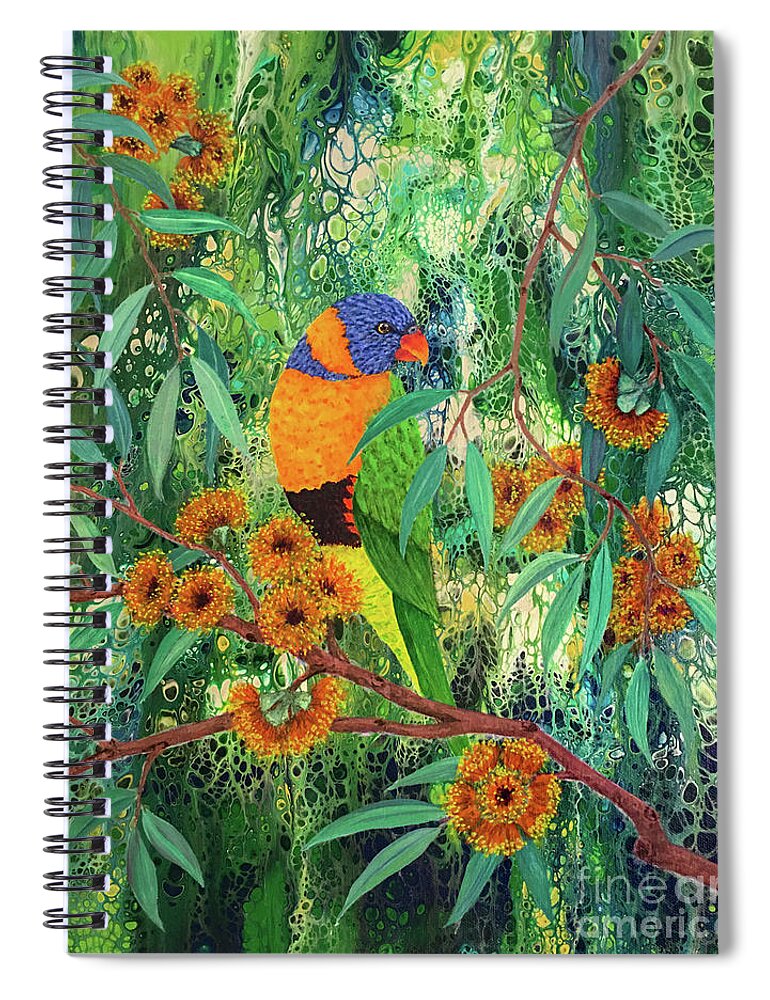 Lorikeet Spiral Notebook featuring the painting Red-collared Lorikeet by Lucy Arnold