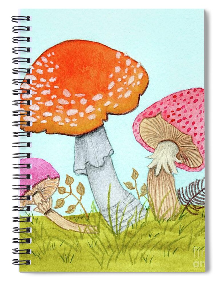 Retro Mushrooms Spiral Notebook featuring the painting Retro Mushrooms 3 by Donna Mibus