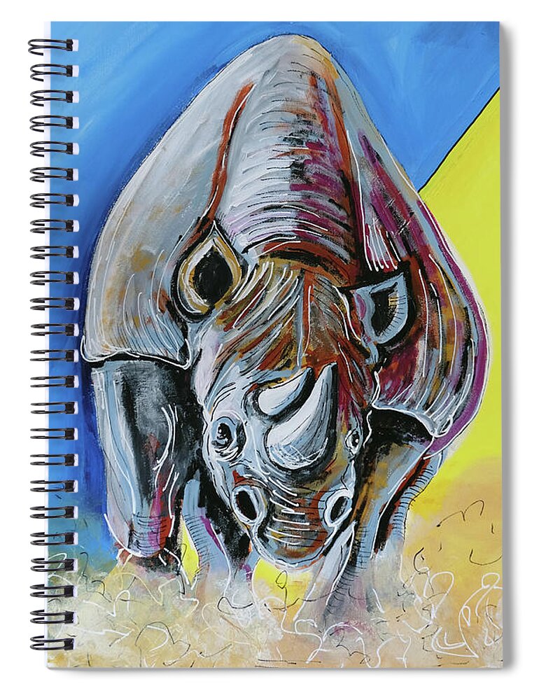 Rhino Spiral Notebook featuring the painting 1 Rhino by Laura Hol Art