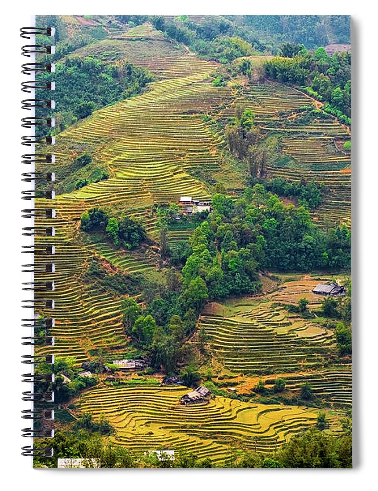 Black Spiral Notebook featuring the photograph Rice Terraces in Sapa by Arj Munoz