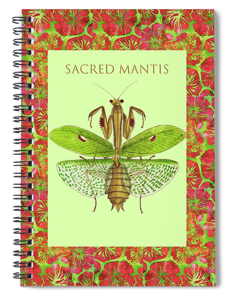 Praying Mantis Spiral Notebook featuring the mixed media Sacred Mantis #2 by Lorena Cassady