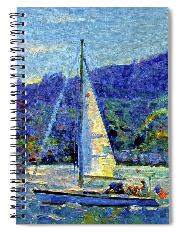 Sailboat Spiral Notebook featuring the painting Sailing Sausalito #1 by John McCormick