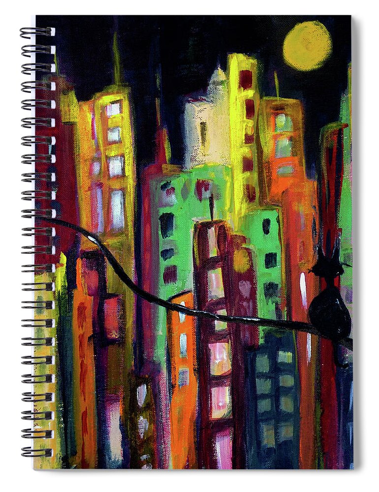 Skyscrapers Spiral Notebook featuring the painting Skyscrapers #1 by Roxy Rich