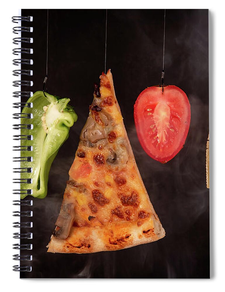 Pizza Spiral Notebook featuring the photograph Slice of mozzarella pizza tomato cheese peeper and mushroom ingredients #4 by Michalakis Ppalis
