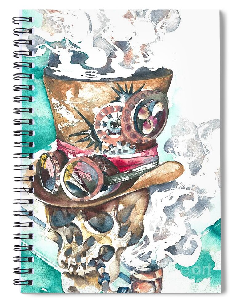 Skull Spiral Notebook featuring the painting Smoking Skull by Norah Daily