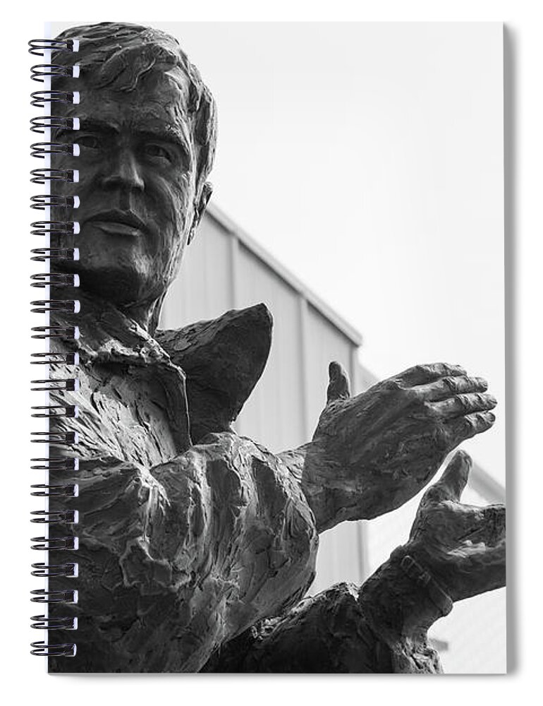 Bozeman Montana Spiral Notebook featuring the photograph Sonny Holland statue at Montna State University in black and white #1 by Eldon McGraw