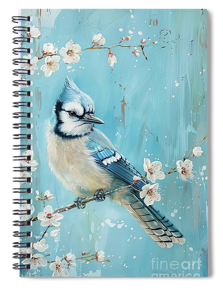 Blue Jay Spiral Notebook featuring the painting Pretty Spring Blue Jay by Tina LeCour