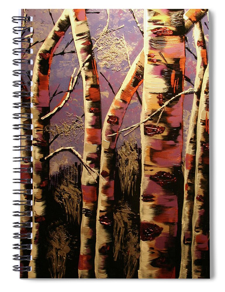 Aspen Spiral Notebook featuring the painting Silvery Aspen by Marilyn Quigley