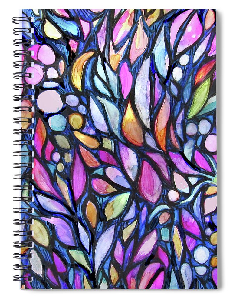 Stained Glass Designs Spiral Notebook featuring the painting Stained Glass Flowers #1 by Jean Batzell Fitzgerald