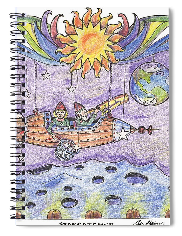 Steampunk Spiral Notebook featuring the drawing Starcatcher by Eric Haines