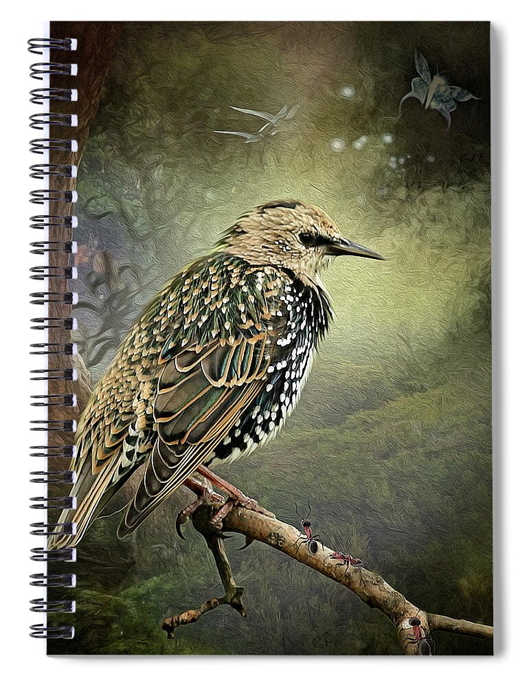 Starling Spiral Notebook featuring the digital art Starling #2 by Maggy Pease