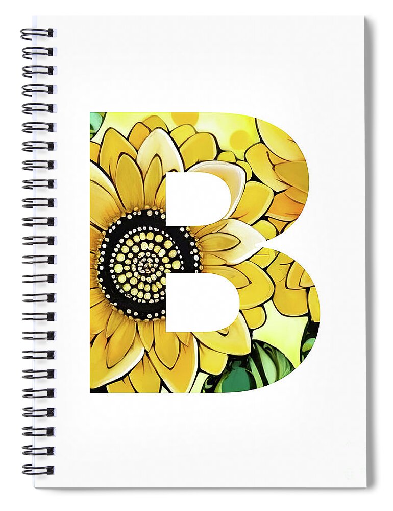 Letter B Spiral Notebook featuring the digital art Alphabet Letter B Sunflower by Tina LeCour