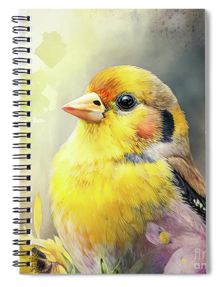 American Goldfinch Spiral Notebook featuring the painting Sweet Yellow Goldfinch by Tina LeCour