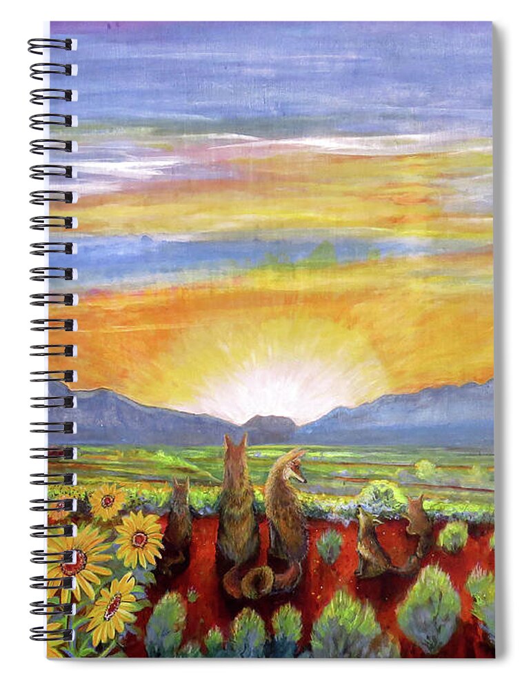 Coyote Spiral Notebook featuring the painting Taos Coyote Sunrise #1 by David Sockrider