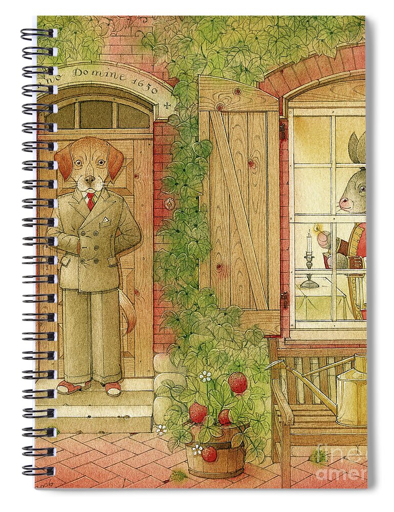 Dinner Party Rabbit Dog House Crime Detective Investigation Evening Iwy Spiral Notebook featuring the drawing The Missing Picture19 #1 by Kestutis Kasparavicius