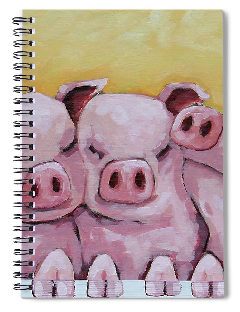 Pig Spiral Notebook featuring the painting Three little Pigs by Lucia Stewart