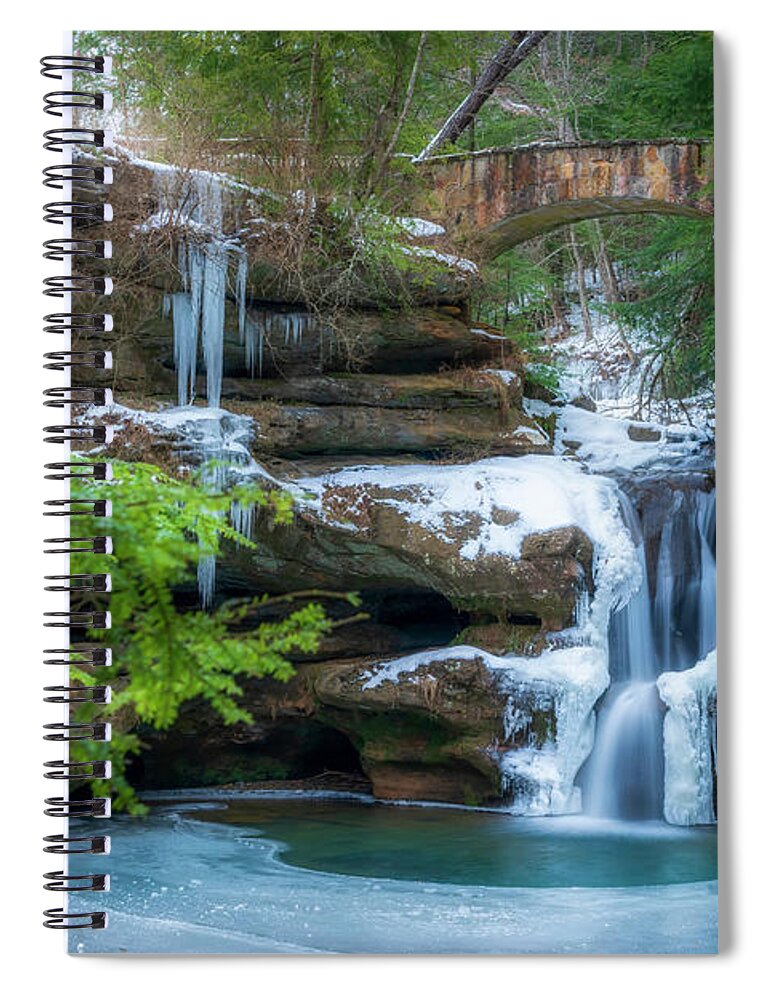 Landscape Spiral Notebook featuring the photograph Upper Falls, Winter #1 by Arthur Oleary