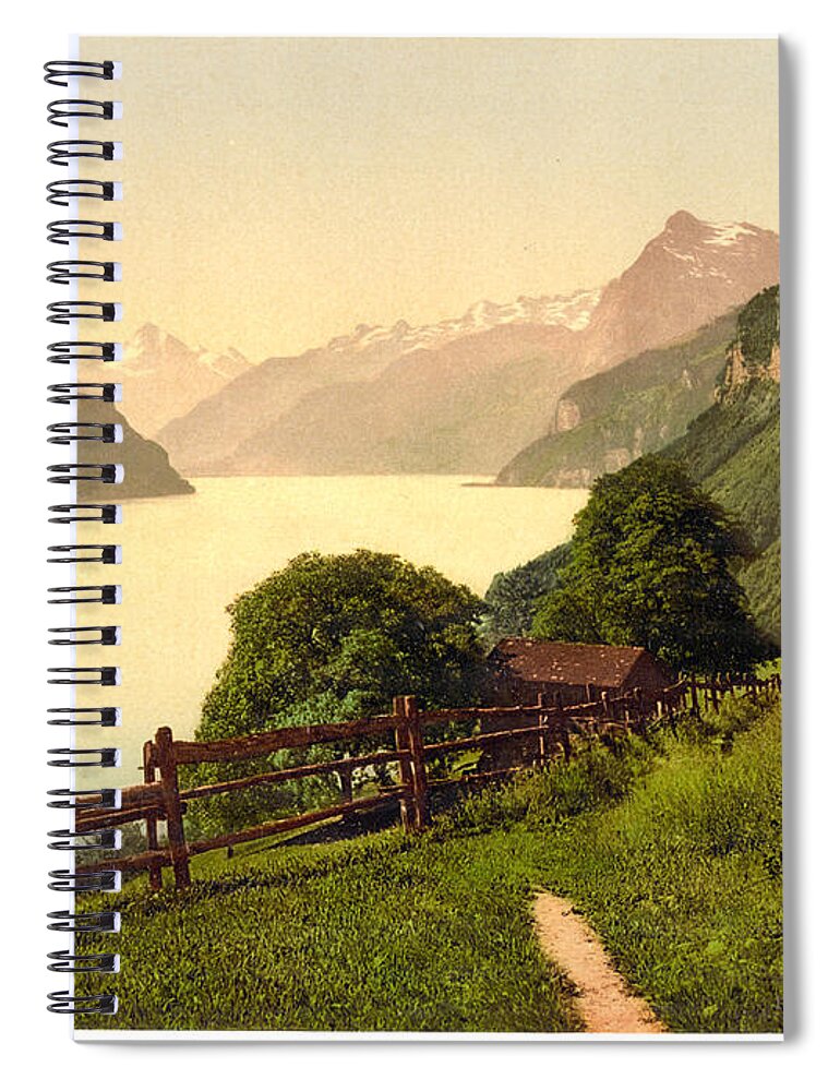 Illustration Spiral Notebook featuring the painting Urnersee General View Lake Lucerne Switzerland #1 by MotionAge Designs