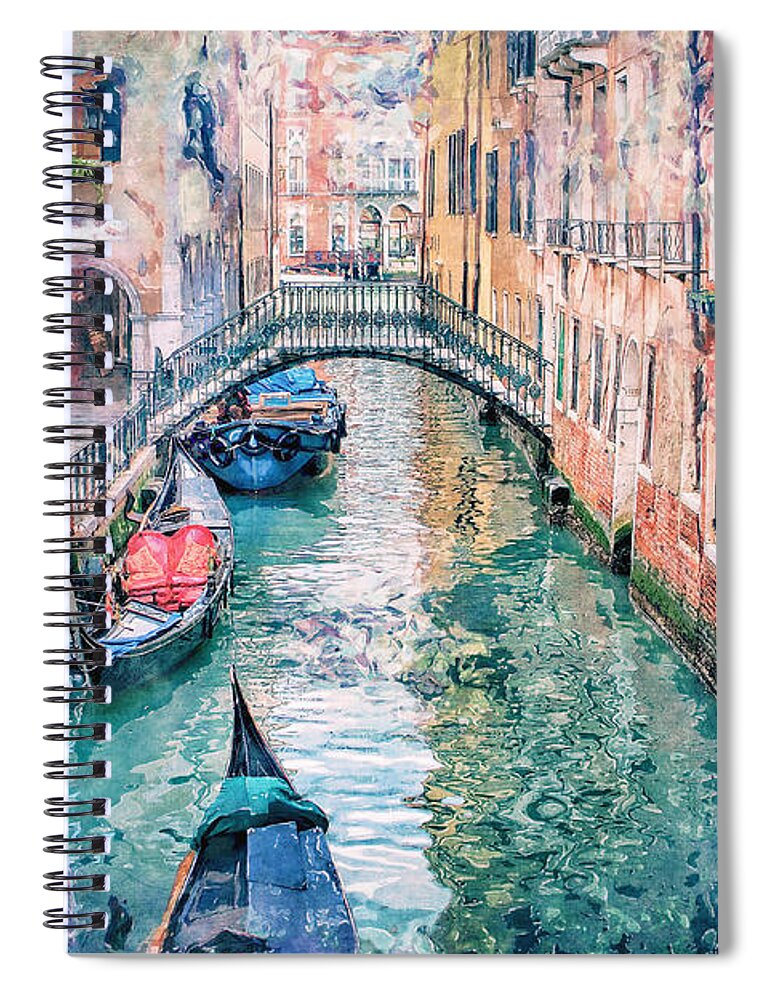 Venice Spiral Notebook featuring the digital art Venice Canal #1 by Phil Perkins