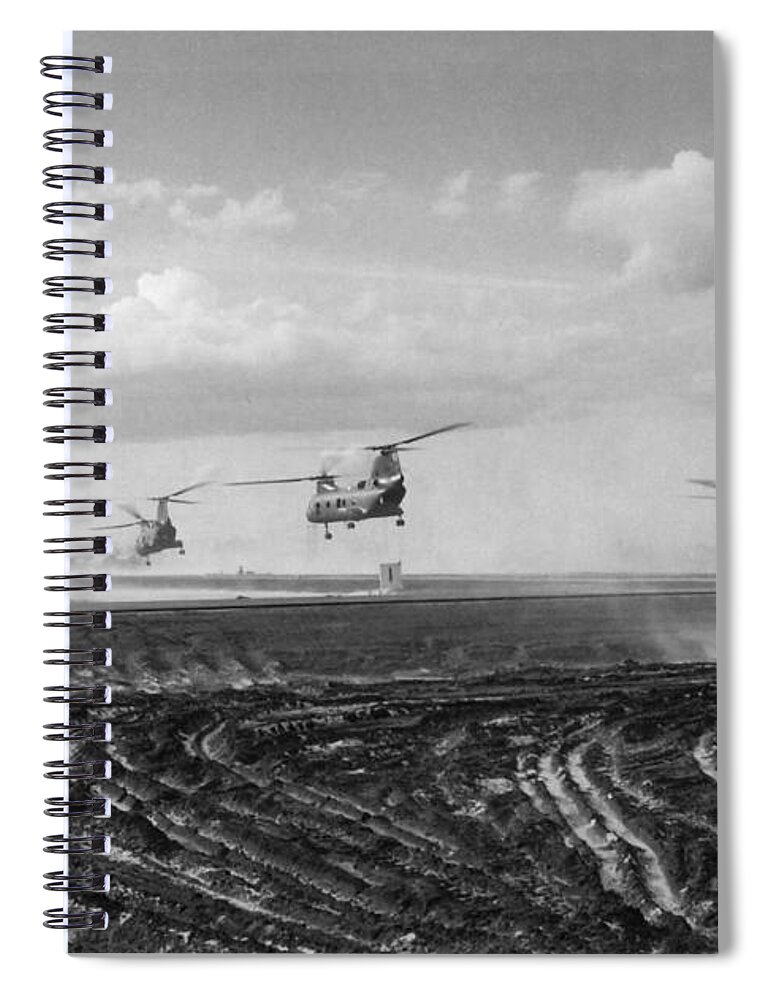 1968 Spiral Notebook featuring the photograph Vietnam War Helicopters, 1968 #2 by Mike Servais