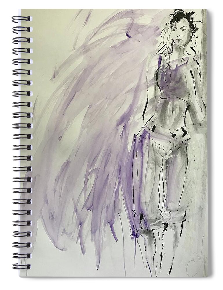 Female Spiral Notebook featuring the drawing Waiting #1 by Elizabeth Parashis