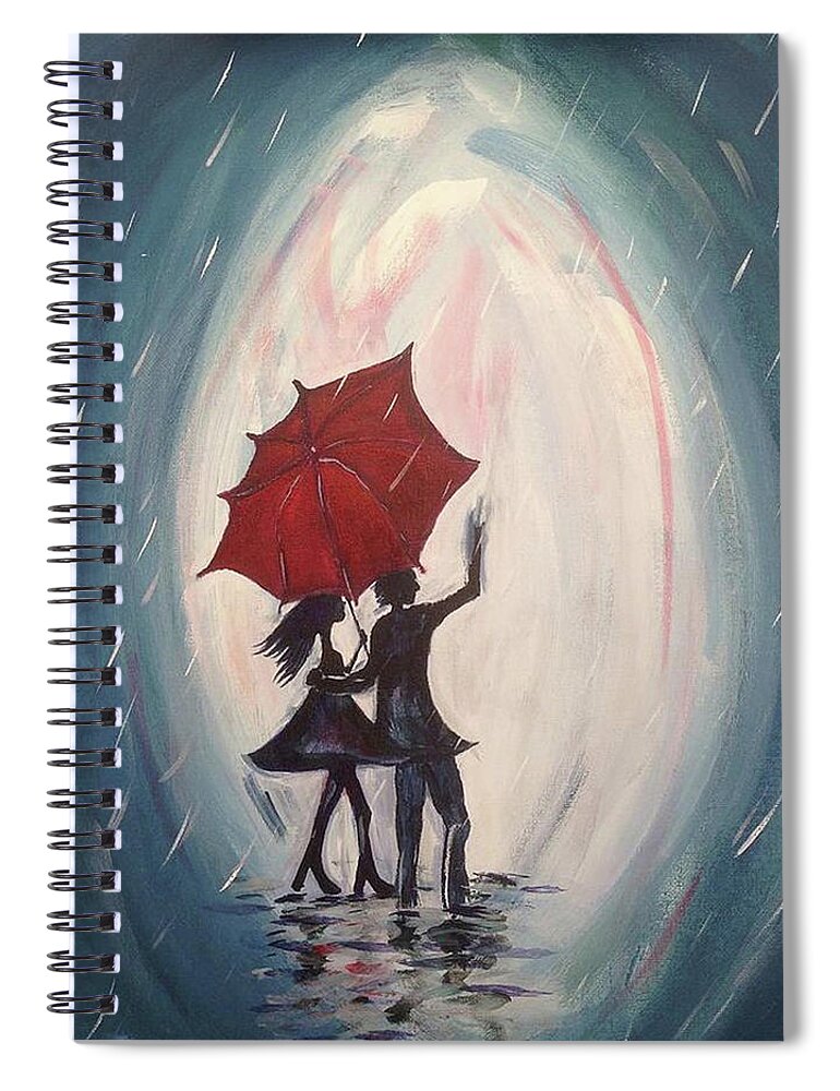 Lovers Spiral Notebook featuring the painting Walking in the Rain by Roxy Rich