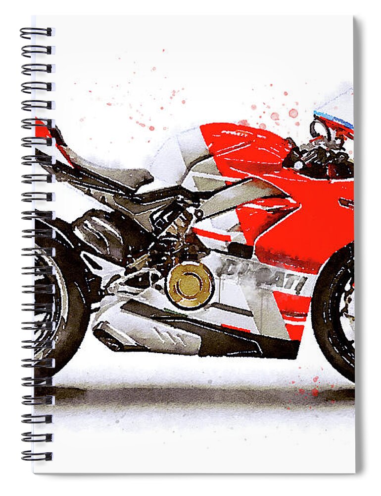 Sport Spiral Notebook featuring the painting Watercolor Ducati Panigale V4S motorcycle, oryginal artwork by Vart by Vart Studio