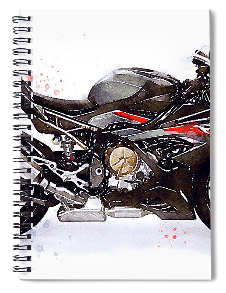 Sport Spiral Notebook featuring the painting Watercolor Motorcycle BMW S1000RR - original artwork by Vart. by Vart Studio