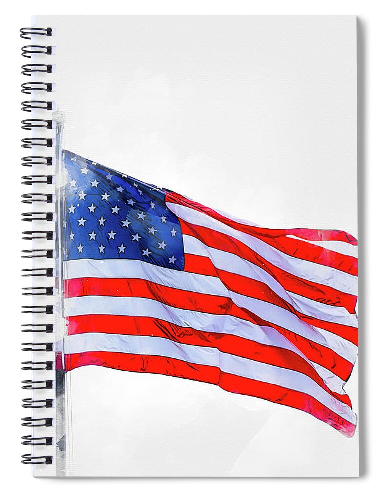 Watercolor Spiral Notebook featuring the digital art Watercolor painting illustration of American flag isolated over a white background by Maria Kray