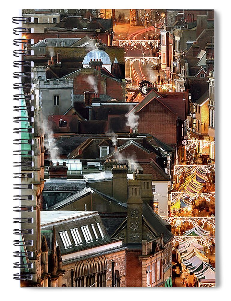 Winchester Spiral Notebook featuring the photograph Winchester City night view at Christmas #2 by Simon Bratt