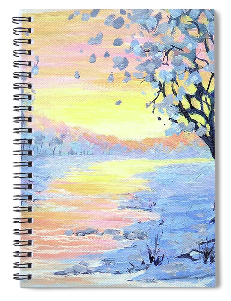 Snow Spiral Notebook featuring the painting Winter Morning by Karen Ilari