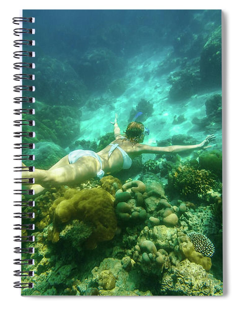 Surin Islands Spiral Notebook featuring the photograph Woman bikini apnea Surin Islands #1 by Benny Marty