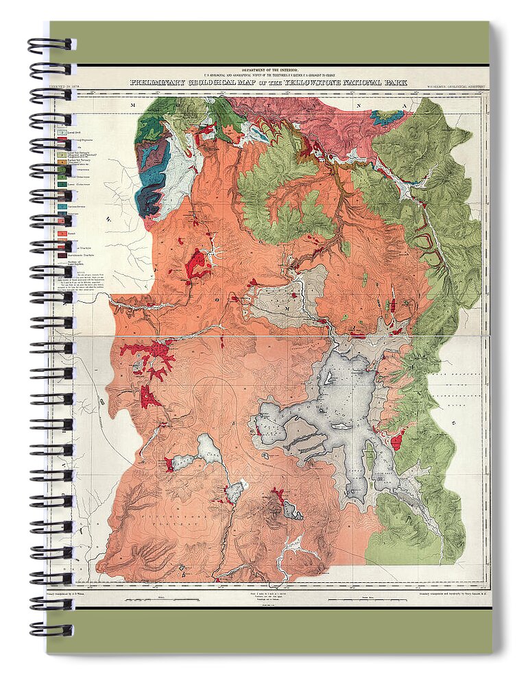 Yellowstone Spiral Notebook featuring the photograph Yellowstone National Park Vintage Preliminary Geological Map 1878 #2 by Carol Japp