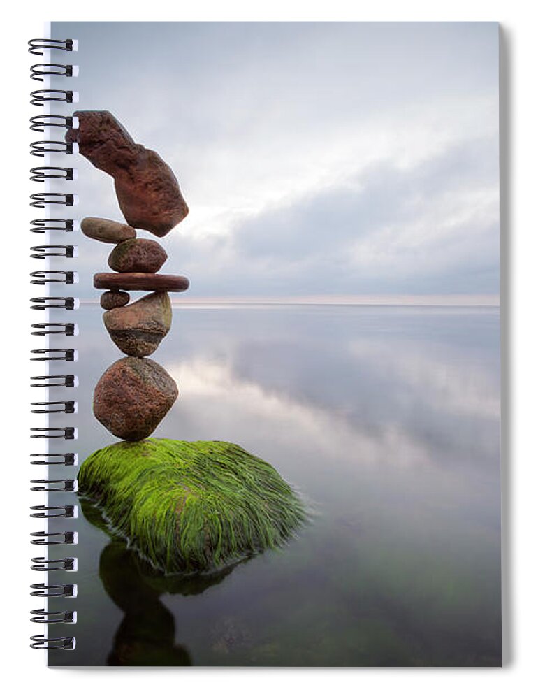 Balance Sculpture Rock Nature Sweden Zen Meditation Yoga Spiral Notebook featuring the sculpture Zen #3 #1 by Pontus Jansson
