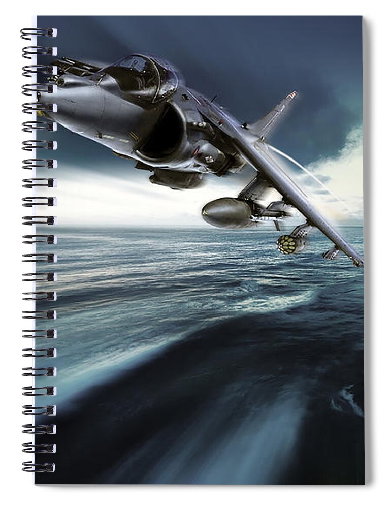 Harrier Spiral Notebook featuring the digital art British Aerospace Harrier II GR9 White Cliffs Pass by Custom Aviation Art