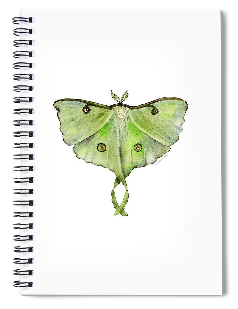 Green Butterfly Spiral Notebook featuring the painting 100 Luna Moth by Amy Kirkpatrick