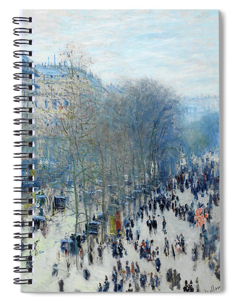 Boulevard Des Capucines Spiral Notebook featuring the painting Boulevard des Capucines #12 by Claude Monet